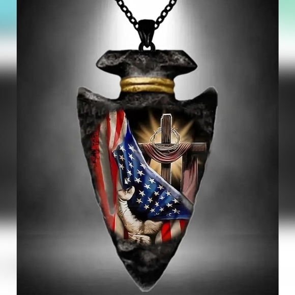 Fashion Jewelry Other - American Patriot Faux Arrowhead Pendant Chain Necklace Flag & Cross Mens Jewelry